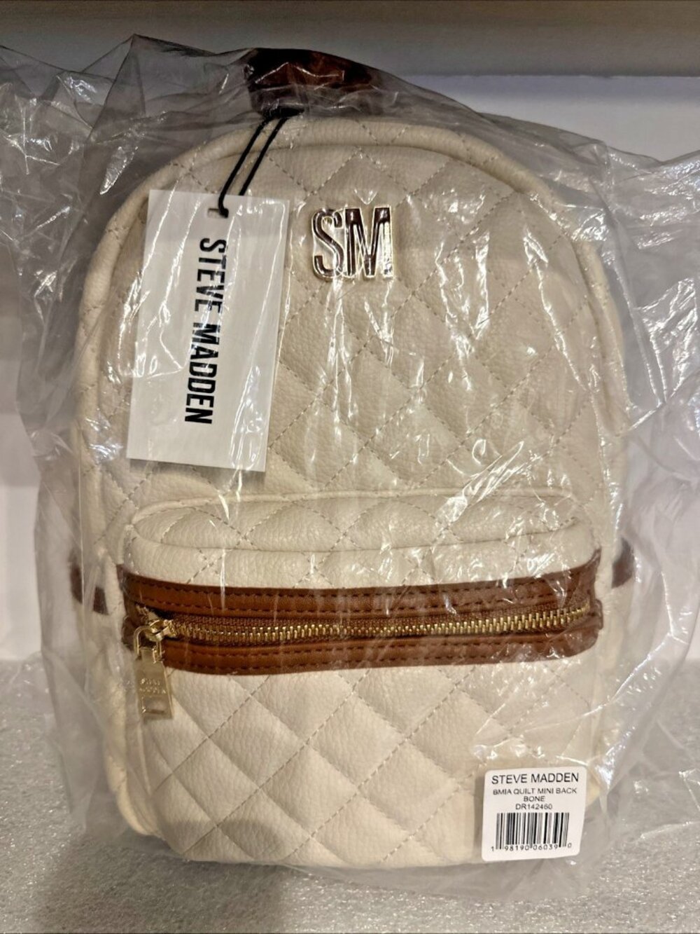 Steve Madden Mini Backpack Quilt Bone Zippers Pockets 12"x9" Brand New With Tags